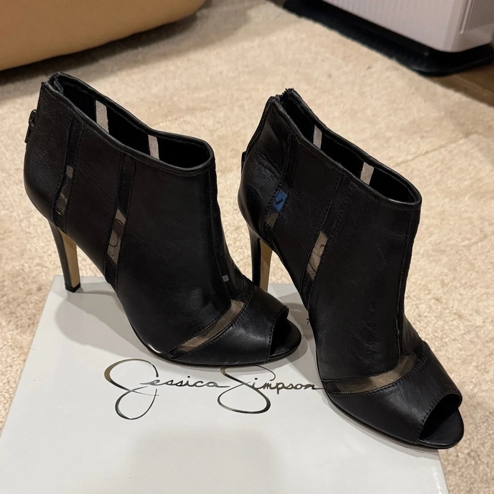 Jessica Simpson Black Peep-Toe Heeled Boots - Picture 2 of 4